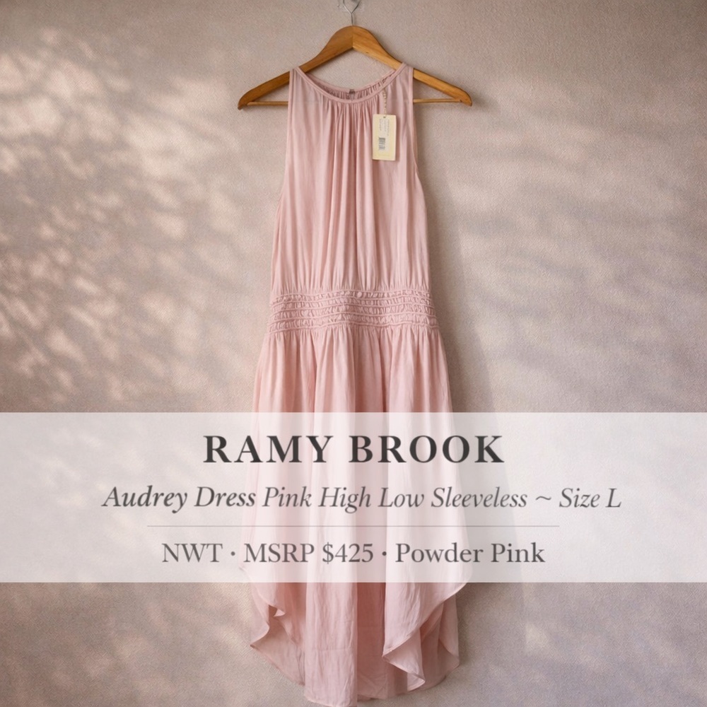 RAMY BROOK Audrey Dress Pink High Low Sleeveless Size L NWT